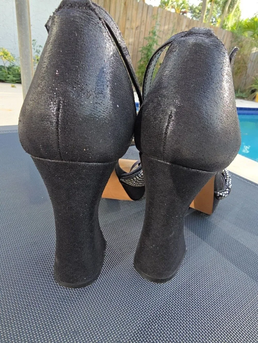 Jessica Simpson Black Rhinestone Platform Sandals - Size 7